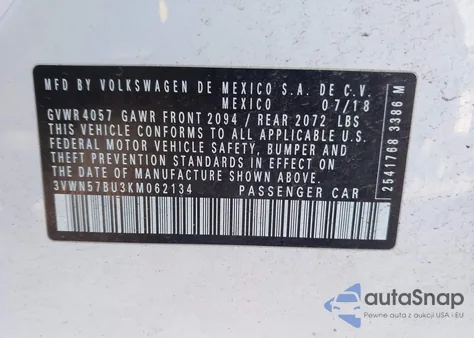 2019 Volkswagen Jetta 1.4T S from USA, damaged, VIN 3VWN57BU3KM062134